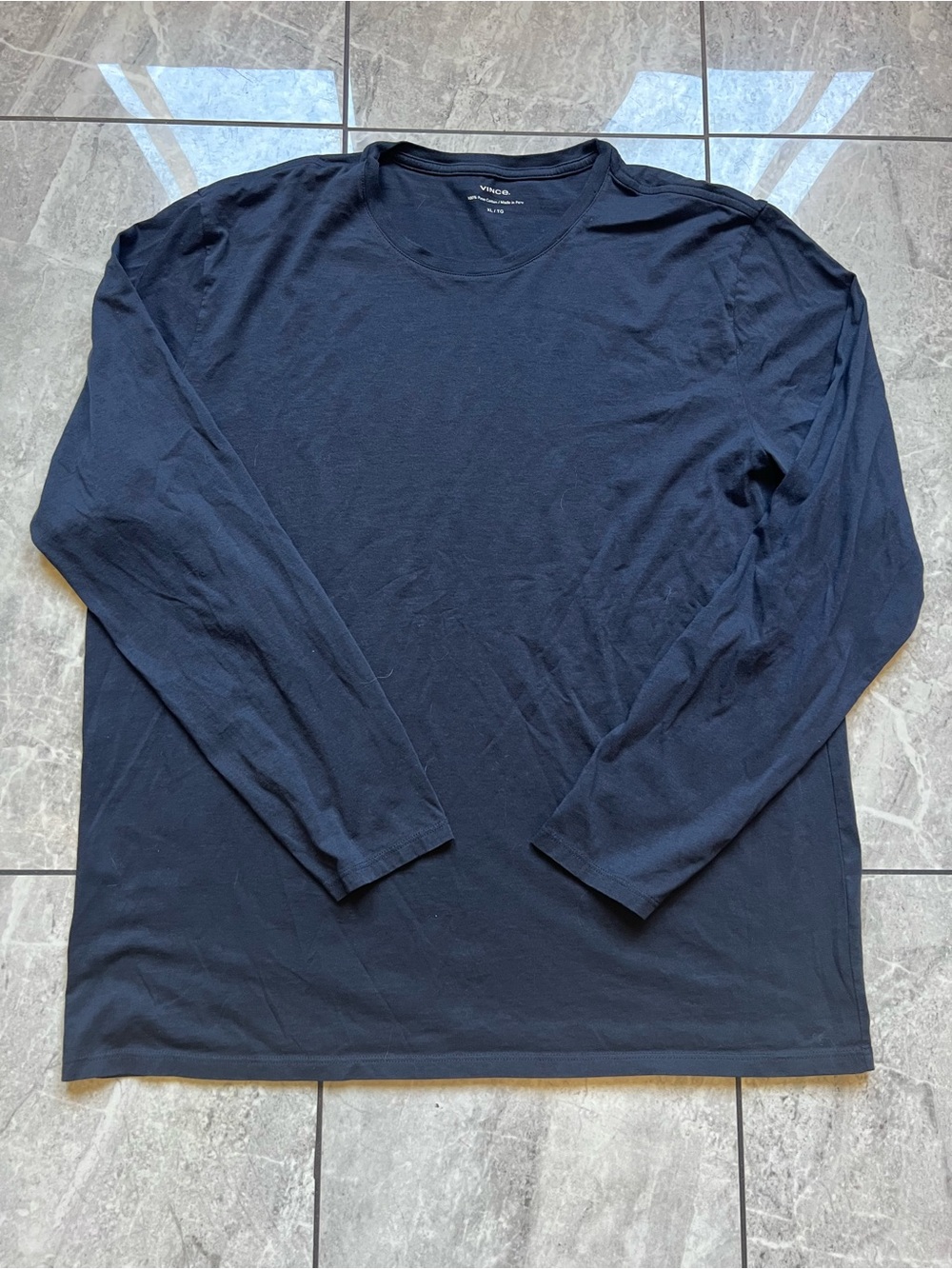 Vince Mens Long Sleeve Crewneck T-Shirt Navy 100%Pima Cotton Lightweight Sz XL